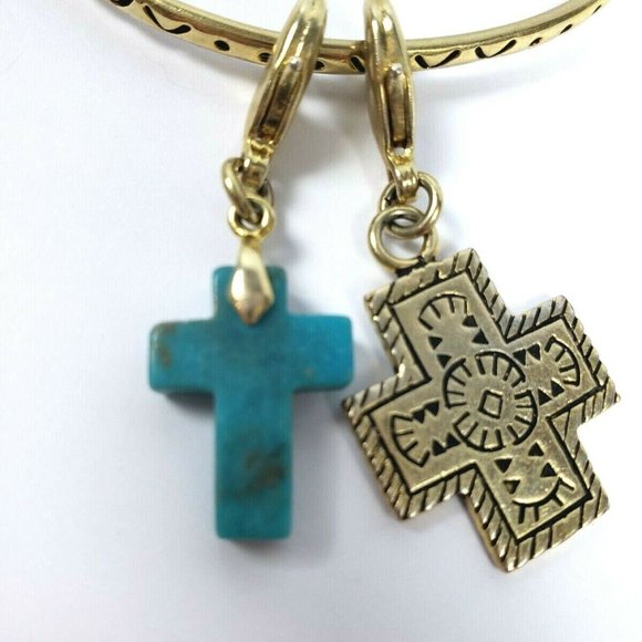 Turquoise Cross Bangle Charm Bracelet Faith - Picture 2 of 5